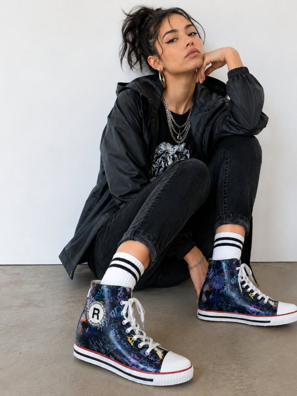Vintage Rain Star Graffiti  Rain Boots High Top Sneakers Size 9 Y2K Punk Skater